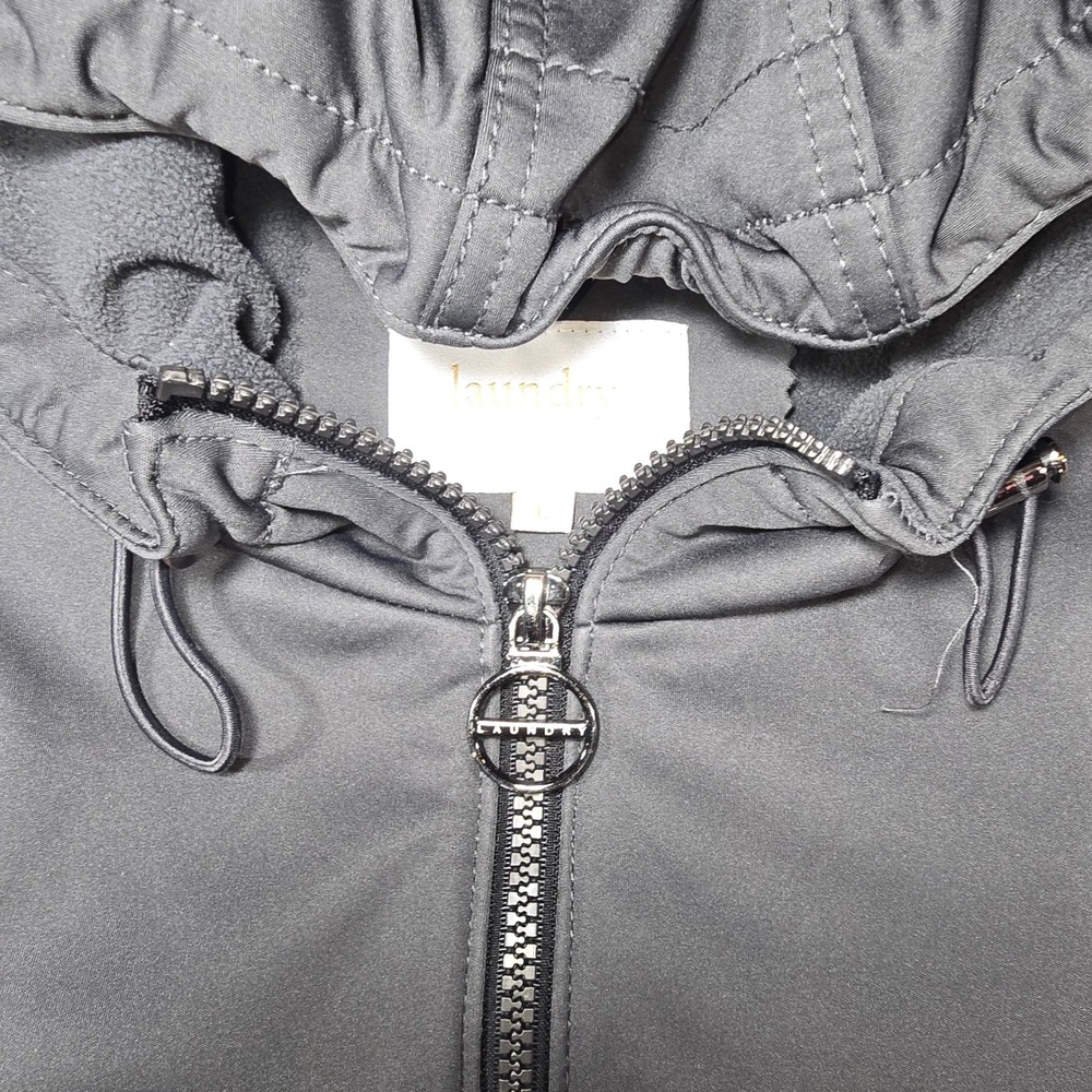 Laundry by Shelli Segal Grey Softshell Hooded Belted Jacket Coat Large - Picture 3 of 9